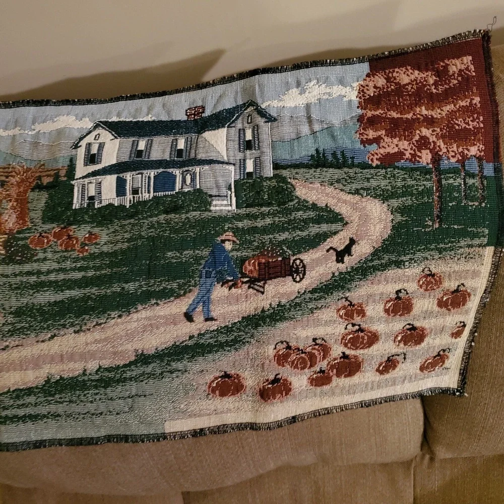 Vintage Woven Tapestry Country Scene 34